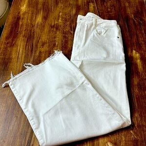Risen Los Angeles Wide Leg White Jeans Raw Hem